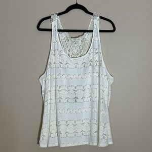 Bit & Bridle Halter Tank Top 2X Cream Lace Sleeveless White Top